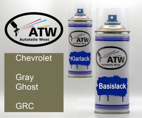 Chevrolet, Gray Ghost, GRC: 400ml Sprühdose + 400ml Klarlack - Set, von ATW Autoteile West.